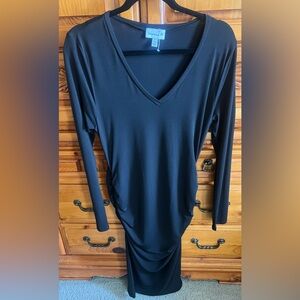 Veronica M Black V-Neck Ruched Dress